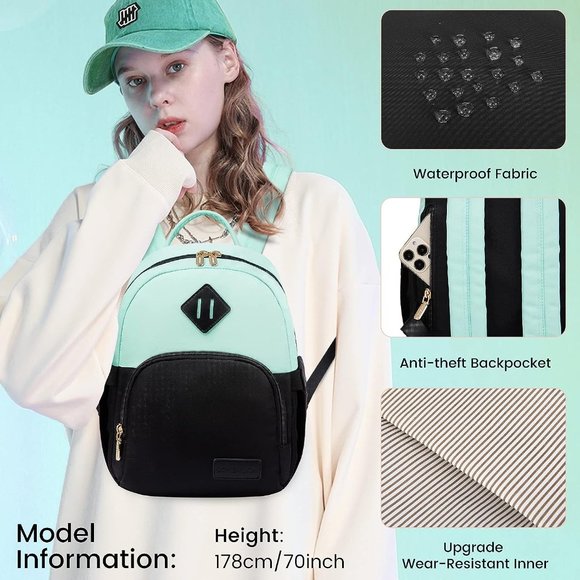 Women Black Cyan Blue Polyester Light Weight Small Waterproof Mini Backpack main image 8